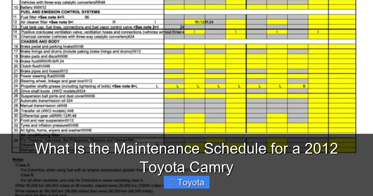 What Is the Maintenance Schedule for a 2012 Toyota Camry