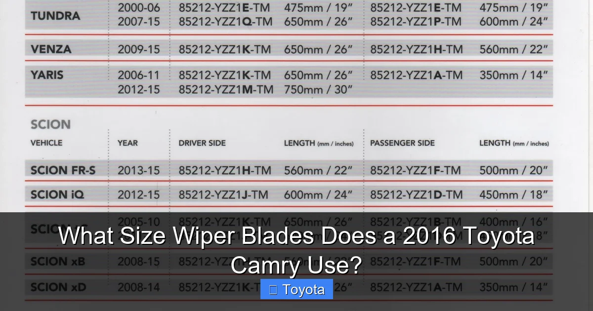 What Size Wiper Blades Does a 2016 Toyota Camry Use?
