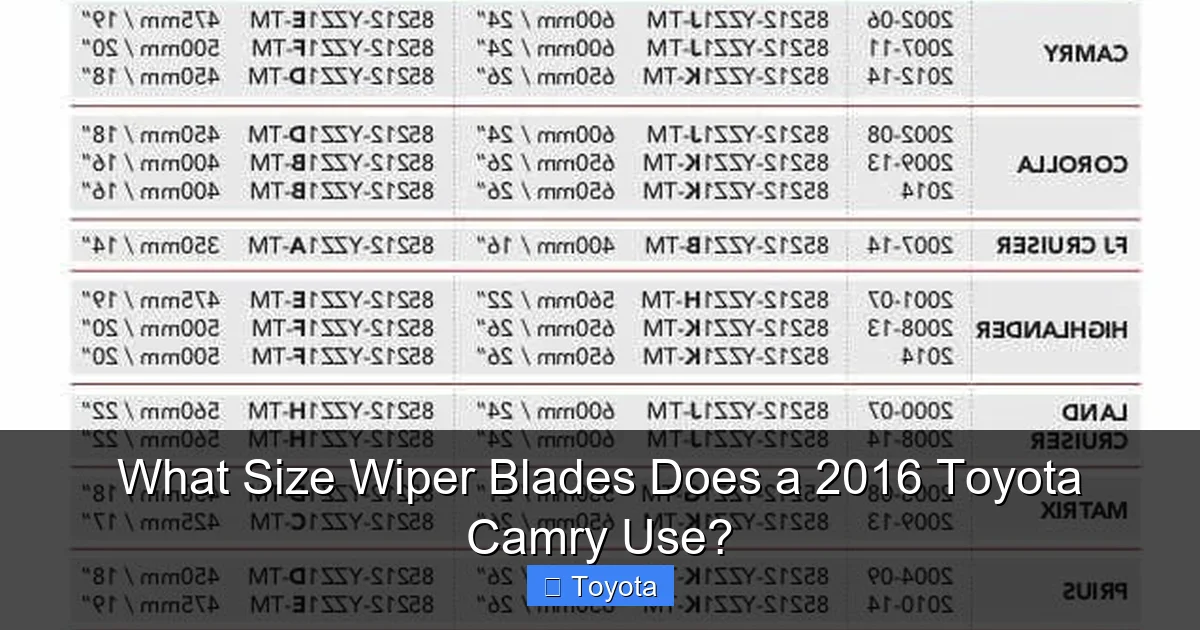 What Size Wiper Blades Does a 2016 Toyota Camry Use?