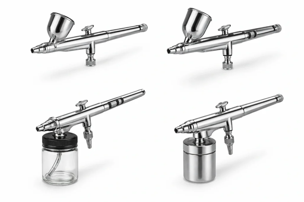 Different types of airbrushes used in automotive painting applications