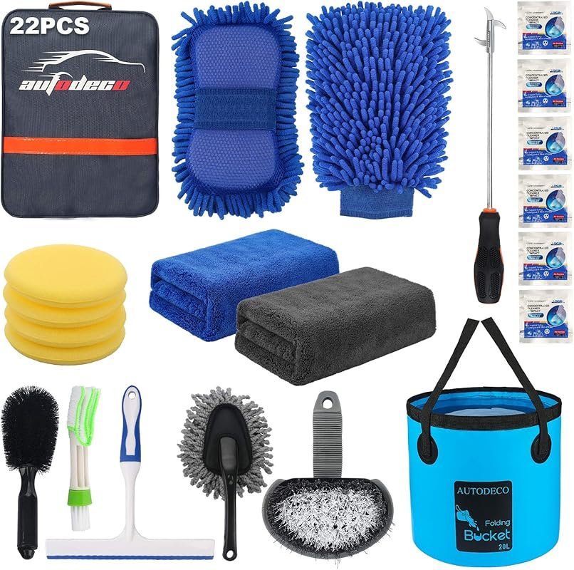 AUTODECO 22Pcs Car Wash Cleaning Tools Kit with Canvas Bag, Collapsibl