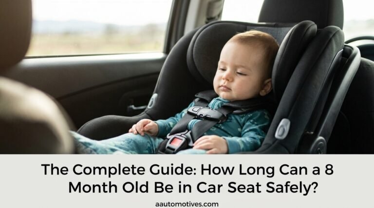 A parent checking the harness of an 8 month old in a rear facing car seat inside a modern car.