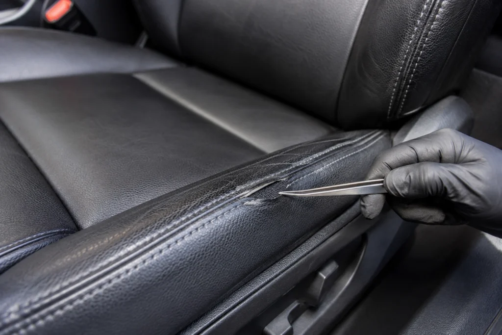 How to fix a tear in a leather car seat using a backing patch
