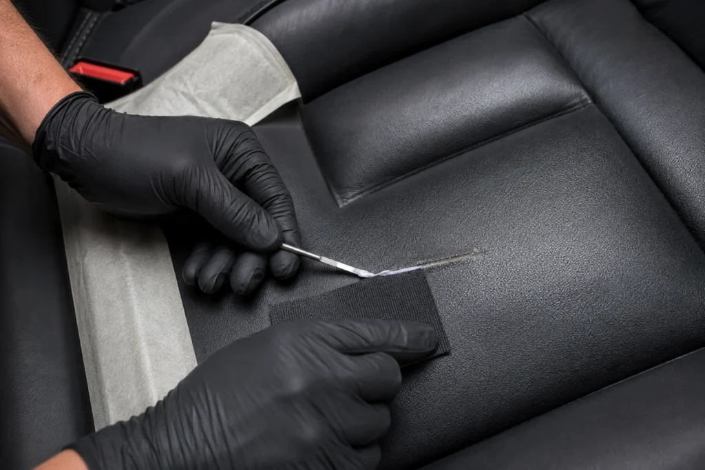 how to repair a rip in a leather car seat with backing patch