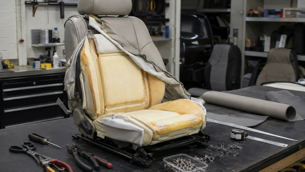 Professional work showing how much it costs to reupholster a car seat
