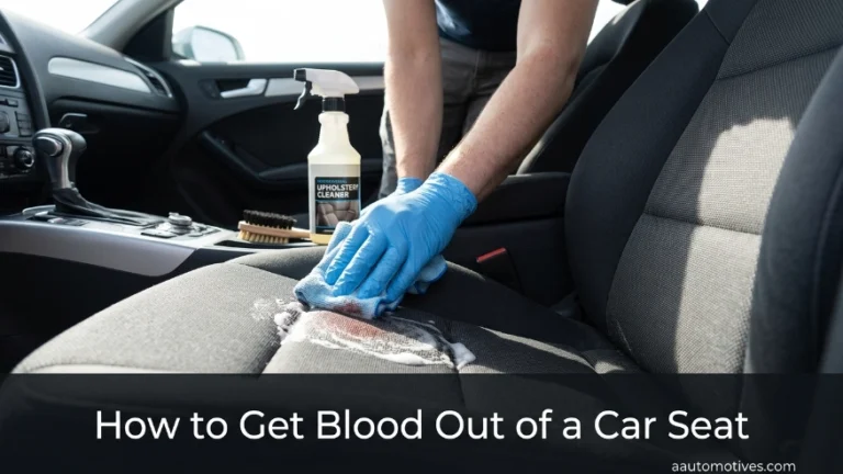 A person's hand using a white microfiber cloth to gently wipe a premium leather car seat.