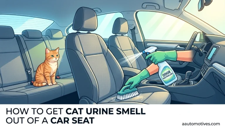 A person using a wet-dry shop vacuum nozzle on a car seat to extract moisture and cat urine odor