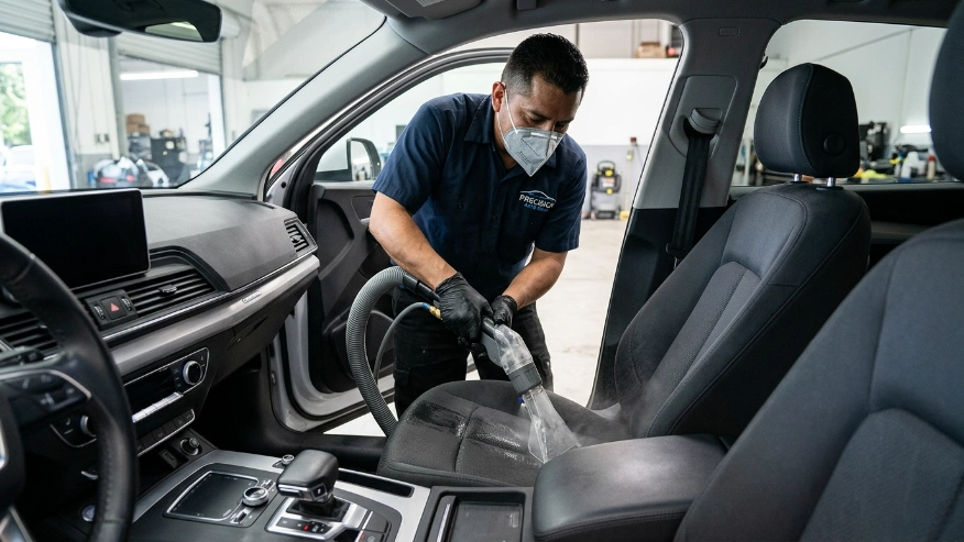  professional auto detailer cleaning car seats