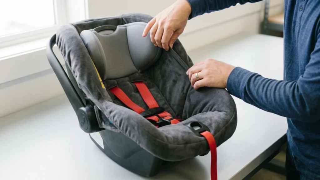 How to put UPPAbaby Mesa car seat cover back on correctly