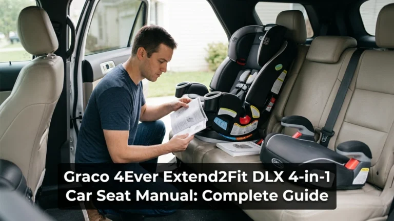 Parent checks a 4-in-1 car seat label and manual inside a family SUV.
