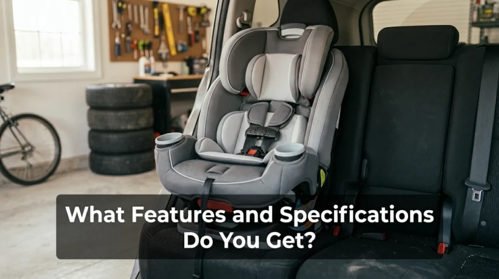 Graco TrioGrow car seat showing adjustable headrest, harness, recline base, and cup holders