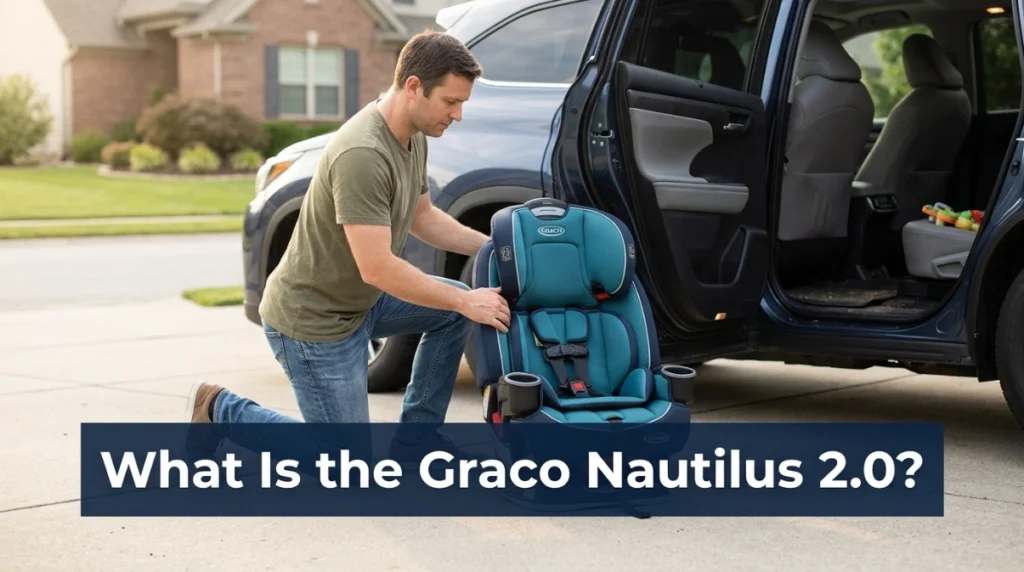 Parent preparing to install a Graco Nautilus 2.0-style combination car seat in an SUV