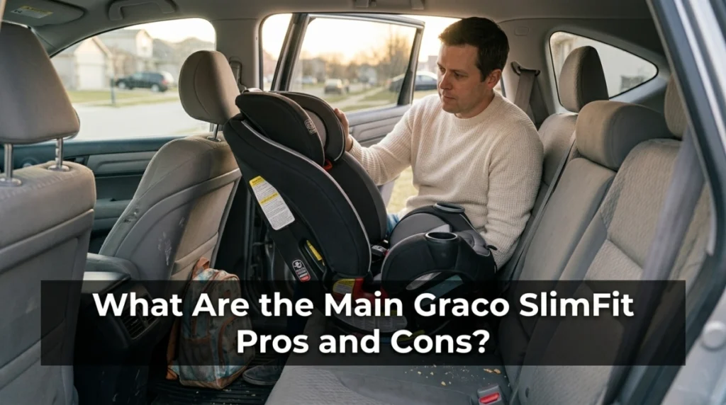Parent evaluating the practical pros and cons of a Graco SlimFit car seat