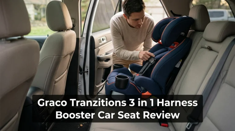 Graco Tranzitions 3 in 1 Harness Booster Car Seat Review with seat installed in family SUV
