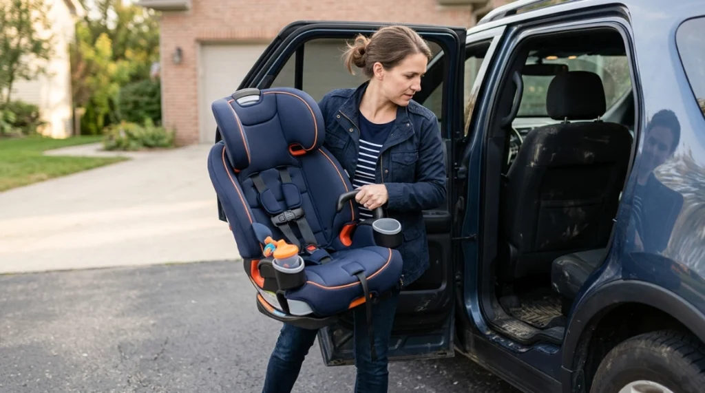 Graco Tranzitions 3 in 1 Harness Booster Car Seat Review showing lightweight compact seat design