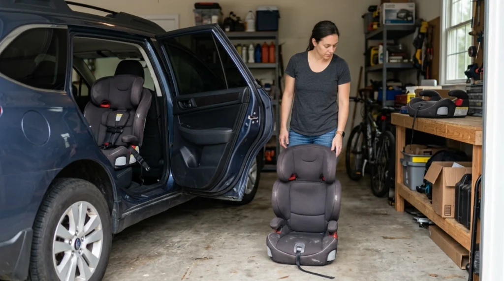 Three Graco Tranzitions modes showing harness, highback booster, and backless booster configurations