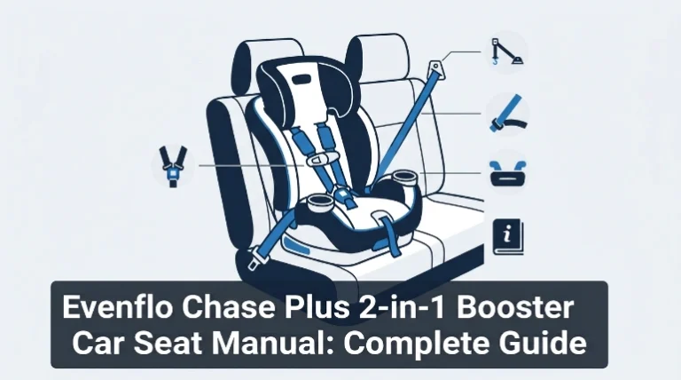 Parent checking an Evenflo Chase Plus 2-in-1 booster car seat installation in a family SUV