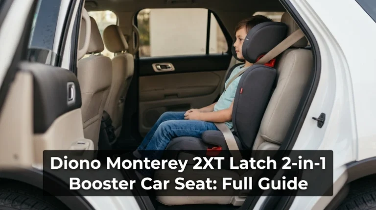 Diono Monterey 2XT Latch 2-in-1 booster car seat installed in a family SUV