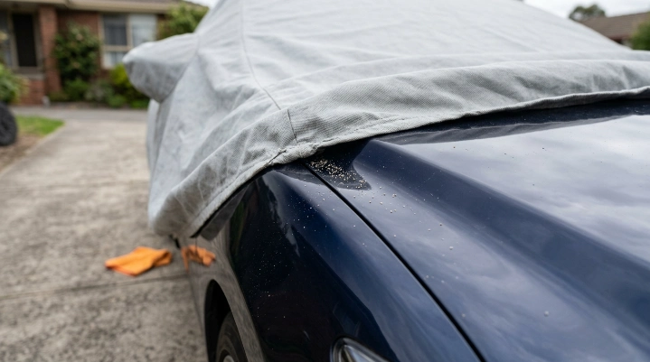 Trapped grit and loose fabric can contribute to car cover damaging paint