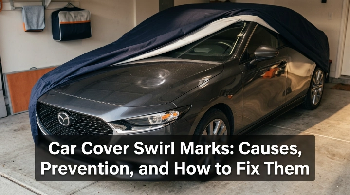 Covered car showing car cover swirl marks and common paint-contact risks.
