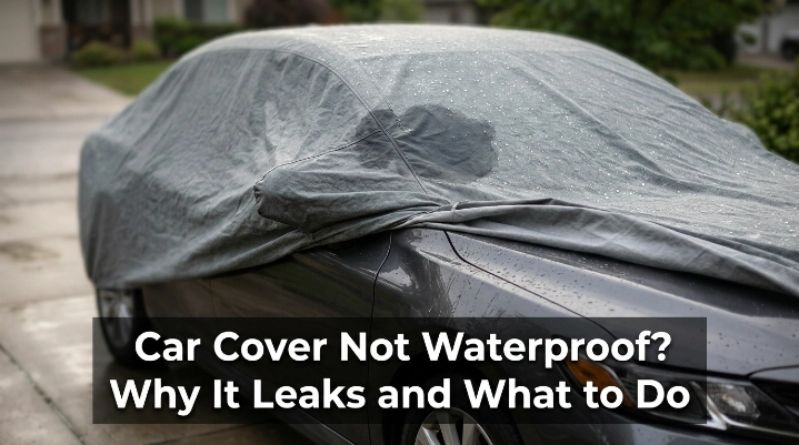 Car cover not waterproof after rain with damp fabric and moisture visible underneath