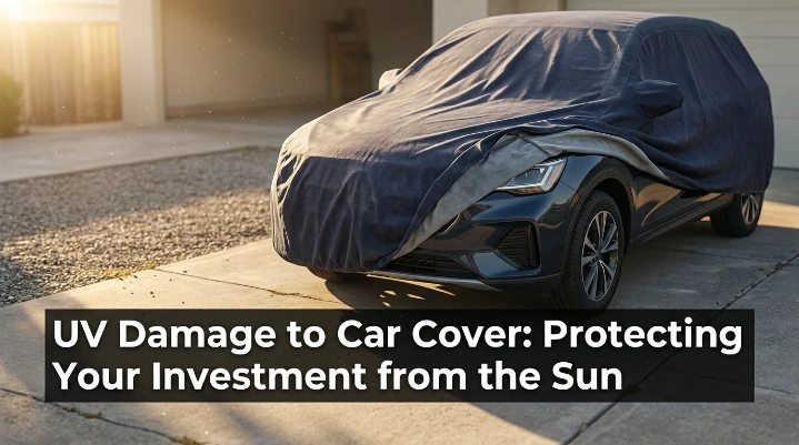 Outdoor car cover showing UV damage protection issues in sunligh