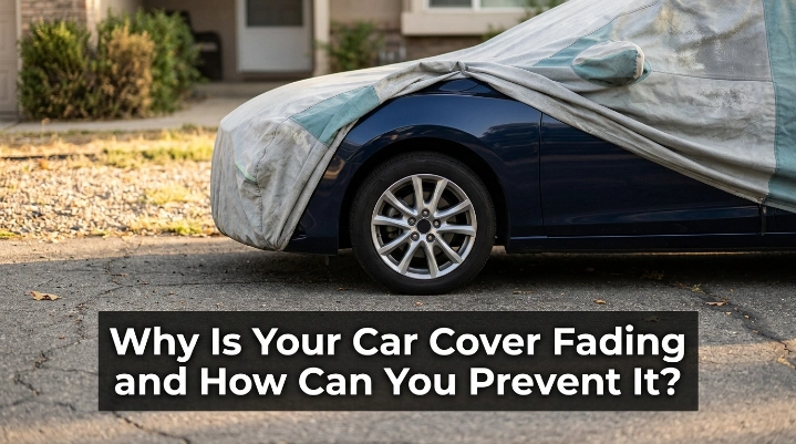 Faded outdoor car cover showing UV damage and protection tips