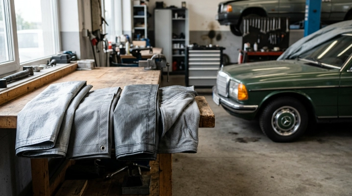Different car cover fabrics displayed for durability comparison