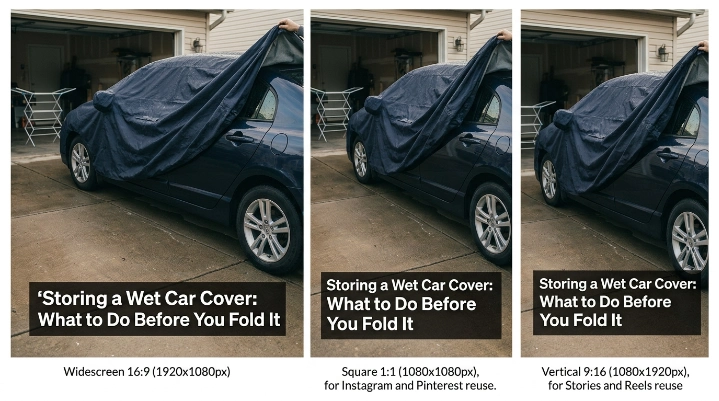 Storing wet car cover safely by air-drying it beside a car before folding.