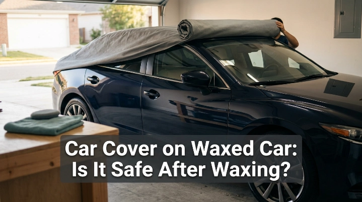 Car cover on waxed car after the paint is buffed, dry, clean, and cool
