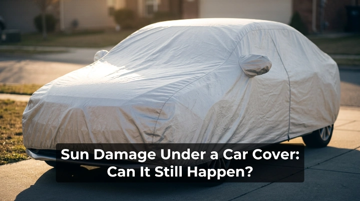 Outdoor covered car exposed to strong sunlight showing how sun damage can still occur.
