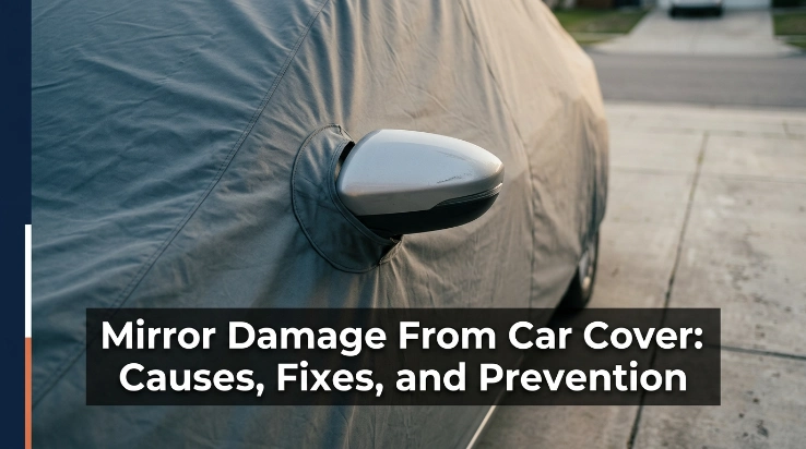 Mirror damage from car cover caused by tight fabric, trapped grit and loose cover movement