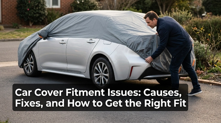 Car cover fitment issues around mirror, roof rack, spoiler, and bumpers