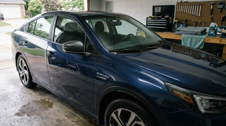 Water trapped around mirrors and seams before using a car cover in a damp garage