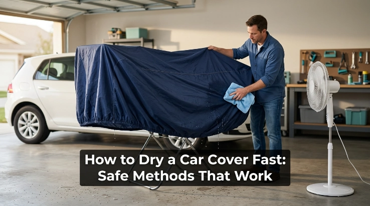 How to dry a car cover fast with a fan, drying rack, and microfiber towel