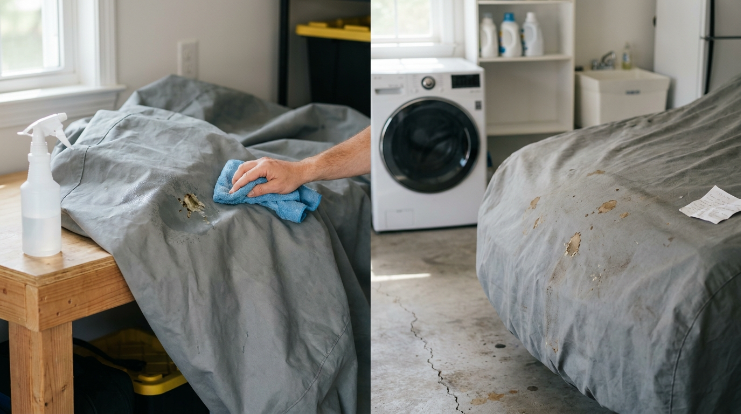 Comparison of spot-cleaning and full washing methods for a dirty car cover