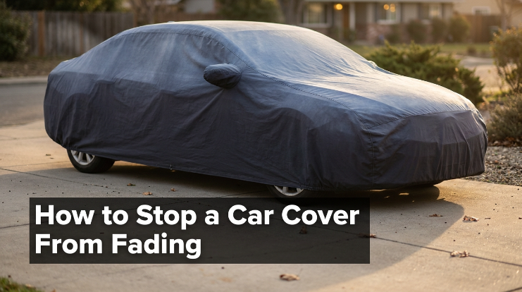 Faded outdoor car cover showing how to stop a car cover from fading in direct sunlight