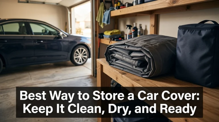 Best way to store a car cover folded neatly in a clean, dry garage.