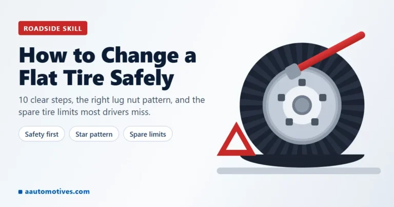 How to change a flat tire safely: wheel, lug wrench and warning triangle