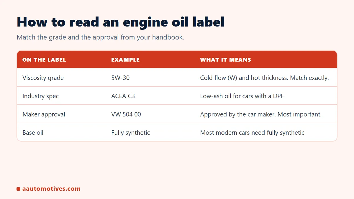 How to read an engine oil label: viscosity, ACEA spec, manufacturer approval and base oil