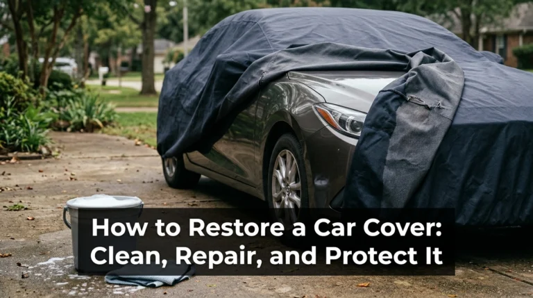 How to restore a car cover by cleaning and inspecting weathered automotive fabric.