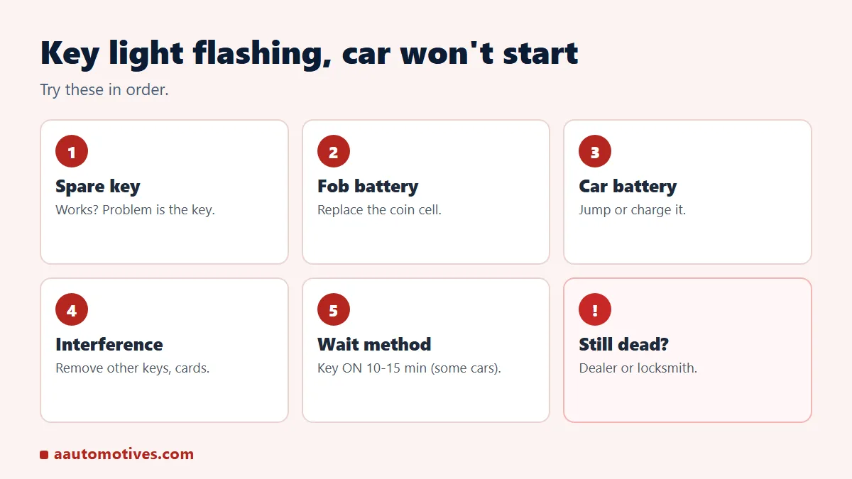 Immobilizer no-start fixes: spare key, fob battery, car battery, interference, locksmith