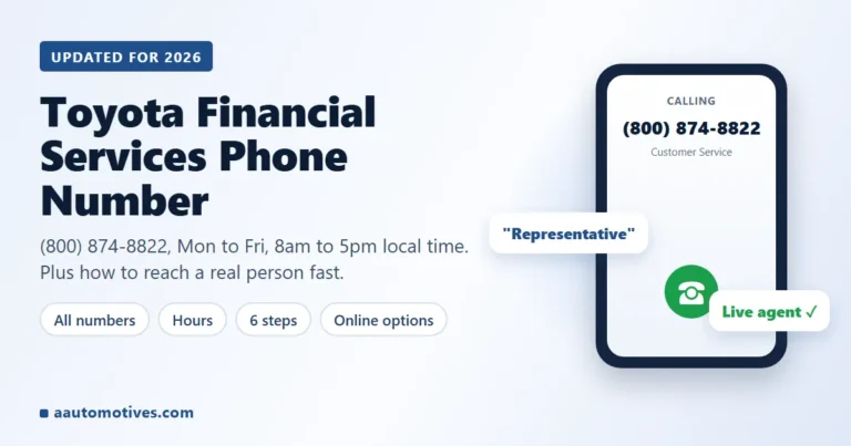 Toyota Financial Services phone number (800) 874-8822 on a phone screen