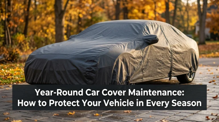 A clean parked car protected outdoors by a quality car cover.